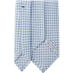 Viola Milano - Micro Flower Selftipped Silk Tie - White/Light Blue - Handmade in Italy - Luxury Exclusive Collection - Avvenice