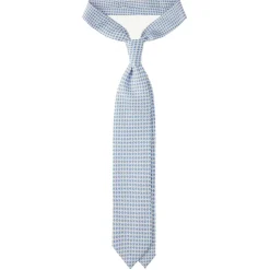 Viola Milano - Micro Flower Selftipped Silk Tie - White/Light Blue - Handmade in Italy - Luxury Exclusive Collection - Avvenice