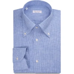 Viola Milano - Micro Pattern 100% Linen Button-Down Collar Shirt - Light Blue - Handmade in Italy - Luxury Exclusive Collection - Avvenice