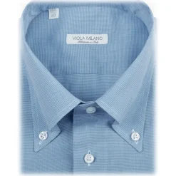 Viola Milano - Micro Pattern Voila Tela Button-Down Shirt - Light Blue - Handmade in Italy - Luxury Exclusive Collection - Avvenice