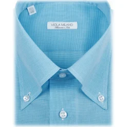 Viola Milano - Micro Pattern Voila Tela Button-Down Shirt - Turquoise - Handmade in Italy - Luxury Exclusive Collection - Avvenice