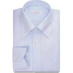 Viola Milano - Micro Stripe 100% Linen Button-Down Collar Shirt - Blue/White - Handmade in Italy - Luxury Exclusive Collection - Avvenice