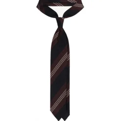 Viola Milano - Mix Stripe 3-Fold Grenadine Tie - Navy/Brown Mix - Handmade in Italy - Luxury Exclusive Collection - Avvenice