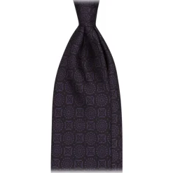 Viola Milano - Mosaic Pattern Handprinted Selftipped Silk Tie - Deep Purple - Handmade in Italy - Luxury Exclusive Collection - Avvenice
