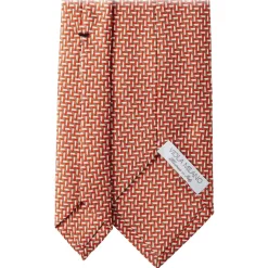 Viola Milano - Mosaic Pattern Selftipped Silk Tie - Orange - Handmade in Italy - Luxury Exclusive Collection - Avvenice