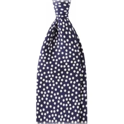 Viola Milano - Multi Dot 3-Fold Handprinted Untipped Silk Tie - Navy/White - Handmade in Italy - Luxury Exclusive Collection - Avvenice