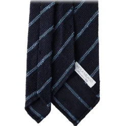 Viola Milano - Multi Stripe Woven Grenadine/Shantung Tie - Navy/Sea - Handmade in Italy - Luxury Exclusive Collection - Avvenice