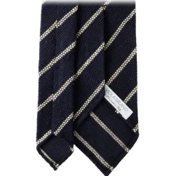 Viola Milano - Multi Stripe Woven Grenadine/Shantung Tie - Navy/White - Handmade in Italy - Luxury Exclusive Collection - Avvenice