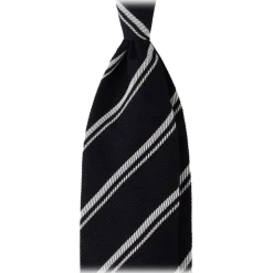 Viola Milano - Multi Stripe 3-Fold Grenadine Tie - Navy/White - Handmade in Italy - Luxury Exclusive Collection - Avvenice