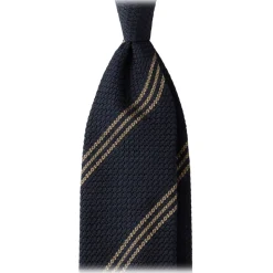 Viola Milano - Multi Stripe 3-Fold Grenadine Tie - Navy/Taupe - Handmade in Italy - Luxury Exclusive Collection - Avvenice