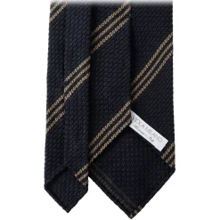 Viola Milano - Multi Stripe 3-Fold Grenadine Tie - Navy/Taupe - Handmade in Italy - Luxury Exclusive Collection - Avvenice