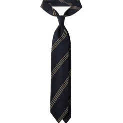 Viola Milano - Multi Stripe 3-Fold Grenadine Tie - Navy/Taupe - Handmade in Italy - Luxury Exclusive Collection - Avvenice