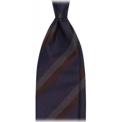 Viola Milano - Multi Stripe Handrolled Woven Silk Tie - Navy/Brown Mix - Handmade in Italy - Luxury Exclusive Collection - Avvenice