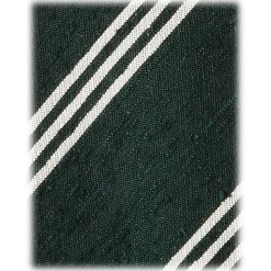 Viola Milano - Multi Stripe Handrolled Woven Shantung Tie - Forest/White - Handmade in Italy - Luxury Exclusive Collection - Avvenice