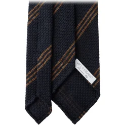 Viola Milano - Multi Stripe 3-Fold Grenadine Tie - Navy/Brown - Handmade in Italy - Luxury Exclusive Collection - Avvenice