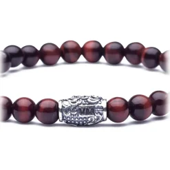 Viola Milano - Natural 6 mm Gemstone Bracelet - Red Tiger Eye - Handmade in Italy - Luxury Exclusive Collection - Avvenice