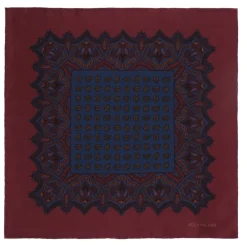 Viola Milano - Paisley Archive Printed Silk Pocket Square - Red/Sea - Handmade in Italy - Luxury Exclusive Collection - Avvenice