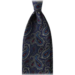 Viola Milano - Paisley Pattern 3-Fold Handprinted Untipped Silk Tie - Navy - Handmade in Italy - Luxury Exclusive Collection - Avvenice
