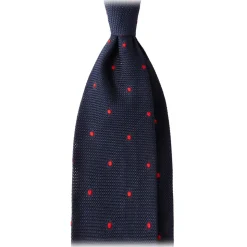 Viola Milano - Polka Dot Grenadine 7-Fold Unlined Tie - Navy/Red - Handmade in Italy - Luxury Exclusive Collection - Avvenice