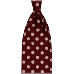 Viola Milano - Polka Dot Handprinted Selftipped Silk Tie - Wine/White - Handmade in Italy - Luxury Exclusive Collection - Avvenice