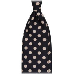 Viola Milano - Polka Dot Handprinted Selftipped Silk Tie - Navy/White - Handmade in Italy - Luxury Exclusive Collection - Avvenice