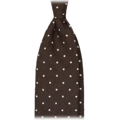 Viola Milano - Polka Dot Handrolled Woven Grenadine/Shantung Tie - Brown/White - Handmade in Italy - Luxury Exclusive Collection - Avvenice