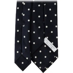 Viola Milano - Polka Dot Selftipped Woven Silk Jacquard Tie - Navy/White - Handmade in Italy - Luxury Exclusive Collection - Avvenice
