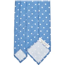 Viola Milano - Polka Dot Untipped Linen Tie - Light Blue - Handmade in Italy - Luxury Exclusive Collection - Avvenice