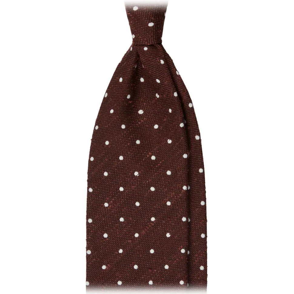 Viola Milano - Polka Dot Woven Grenadine/Shantung Tie - Burgundy/White - Handmade in Italy - Luxury Exclusive Collection - Avvenice