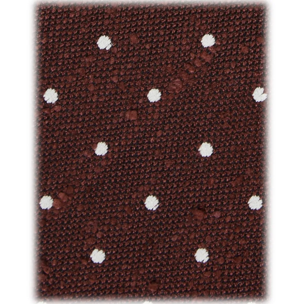 Viola Milano - Polka Dot Woven Grenadine/Shantung Tie - Burgundy/White - Handmade in Italy - Luxury Exclusive Collection - Avvenice