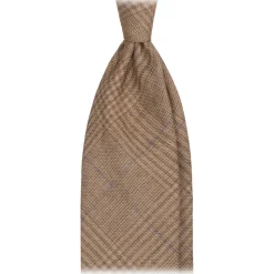 Viola Milano - Prince of Wales Untipped Linen Tie - Beige/Blue - Handmade in Italy - Luxury Exclusive Collection - Avvenice