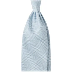 Viola Milano - Prince of Wales Selftipped Italian Silk Tie - Light Blue - Handmade in Italy - Luxury Exclusive Collection - Avvenice