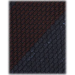 Viola Milano - Raw Block Stripe 3-Fold Grenadine Tie - Denim/Wine - Handmade in Italy - Luxury Exclusive Collection - Avvenice