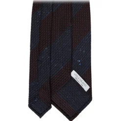 Viola Milano - Raw Block Stripe 3-Fold Grenadine Tie - Denim/Wine - Handmade in Italy - Luxury Exclusive Collection - Avvenice