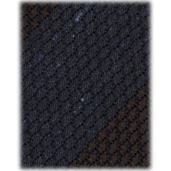 Viola Milano - Raw Block Stripe 3-Fold Grenadine Tie - Denim/Brown - Handmade in Italy - Luxury Exclusive Collection - Avvenice