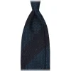 Viola Milano - Raw Block Stripe 3-Fold Grenadine Tie - Denim/Sea - Handmade in Italy - Luxury Exclusive Collection - Avvenice