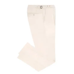 Viola Milano - Sartorial Cotton Pants with Side Adjusters - Ivory - Handmade in Italy - Luxury Exclusive Collection - Avvenice