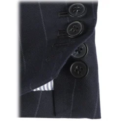 Viola Milano - Sartorial Half-lined Double Breasted Suit - Navy Chalk Stripe - Handmade in Italy - Luxury Exclusive Collection - Avvenice