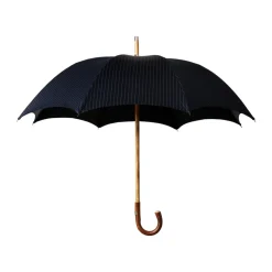 Viola Milano - Shalk Stripe Chestnut Umbrella - Navy and Ivory - Handmade in Italy - Luxury Exclusive Collection - Avvenice