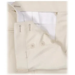 Viola Milano - Single Pleated Sartorial Cotton Pants Side Adjusters - Ivory - Handmade in Italy - Luxury Exclusive Collection - Avvenice