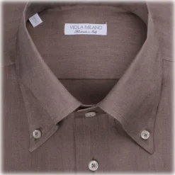 Viola Milano - Solid 100% Linen Button-Down Collar Shirt - Light Tabacco - Handmade in Italy - Luxury Exclusive Collection - Avvenice