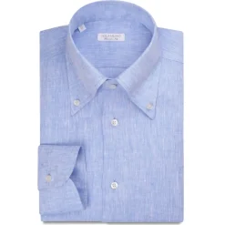Viola Milano - Solid 100% Linen Button-Down Collar Shirt - Light Blue - Handmade in Italy - Luxury Exclusive Collection - Avvenice