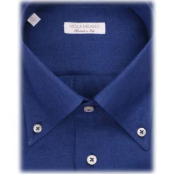 Viola Milano - Solid 100% Linen Button-Down Collar Shirt - Sea - Handmade in Italy - Luxury Exclusive Collection - Avvenice