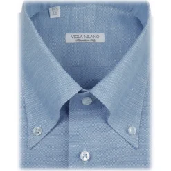 Viola Milano - Solid Carlo Riva Oxford/Linen Button-Down Shirt - Light Blue - Handmade in Italy - Luxury Exclusive Collection - Avvenice