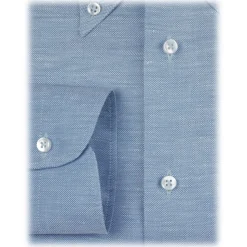 Viola Milano - Solid Carlo Riva Oxford/Linen Button-Down Shirt - Light Blue - Handmade in Italy - Luxury Exclusive Collection - Avvenice