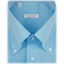 Viola Milano - Solid Carlo Riva Voila Tela Button-Down Shirt - Turquoise Sea - Handmade in Italy - Luxury Exclusive Collection - Avvenice