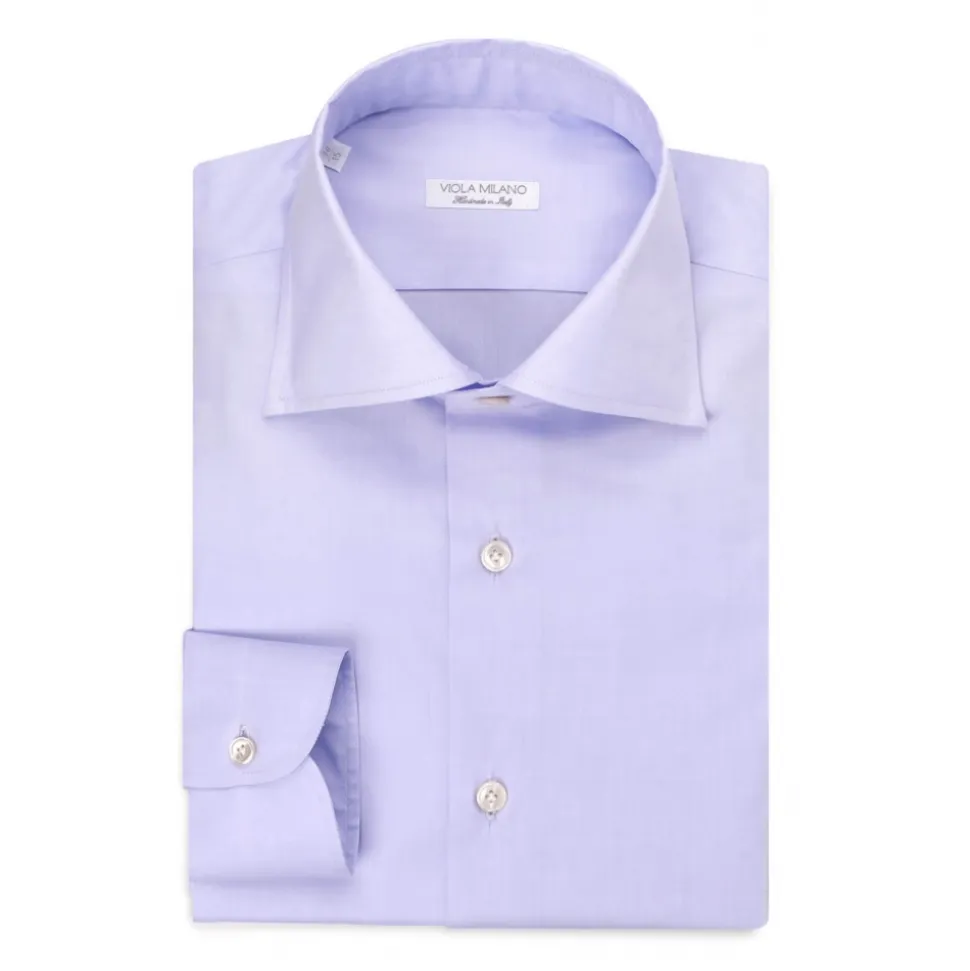 Viola Milano - Solid Color Shirt - Viola Blue - Handmade in Italy - Luxury Exclusive Collection - Avvenice