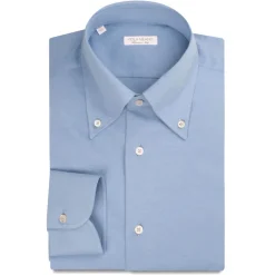 Viola Milano - Solid Cotton/Jersey Button-Down Collar Dress Shirt - Sea II - Handmade in Italy - Luxury Exclusive Collection - Avvenice