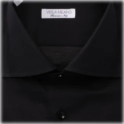 Viola Milano - Solid Cut-Away Collar Dress Shirt - Midnight Navy - Handmade in Italy - Luxury Exclusive Collection - Avvenice