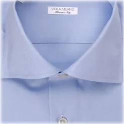 Viola Milano - Solid Handmade Cutaway-Collar Shirt - Light Blue - Handmade in Italy - Luxury Exclusive Collection - Avvenice